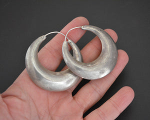 Large Flatened Ethnic Hoop Earrings Brushed - LARGE