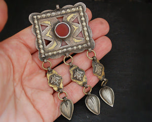 Antique Turkmen Pendant with Carnelian and Dangles