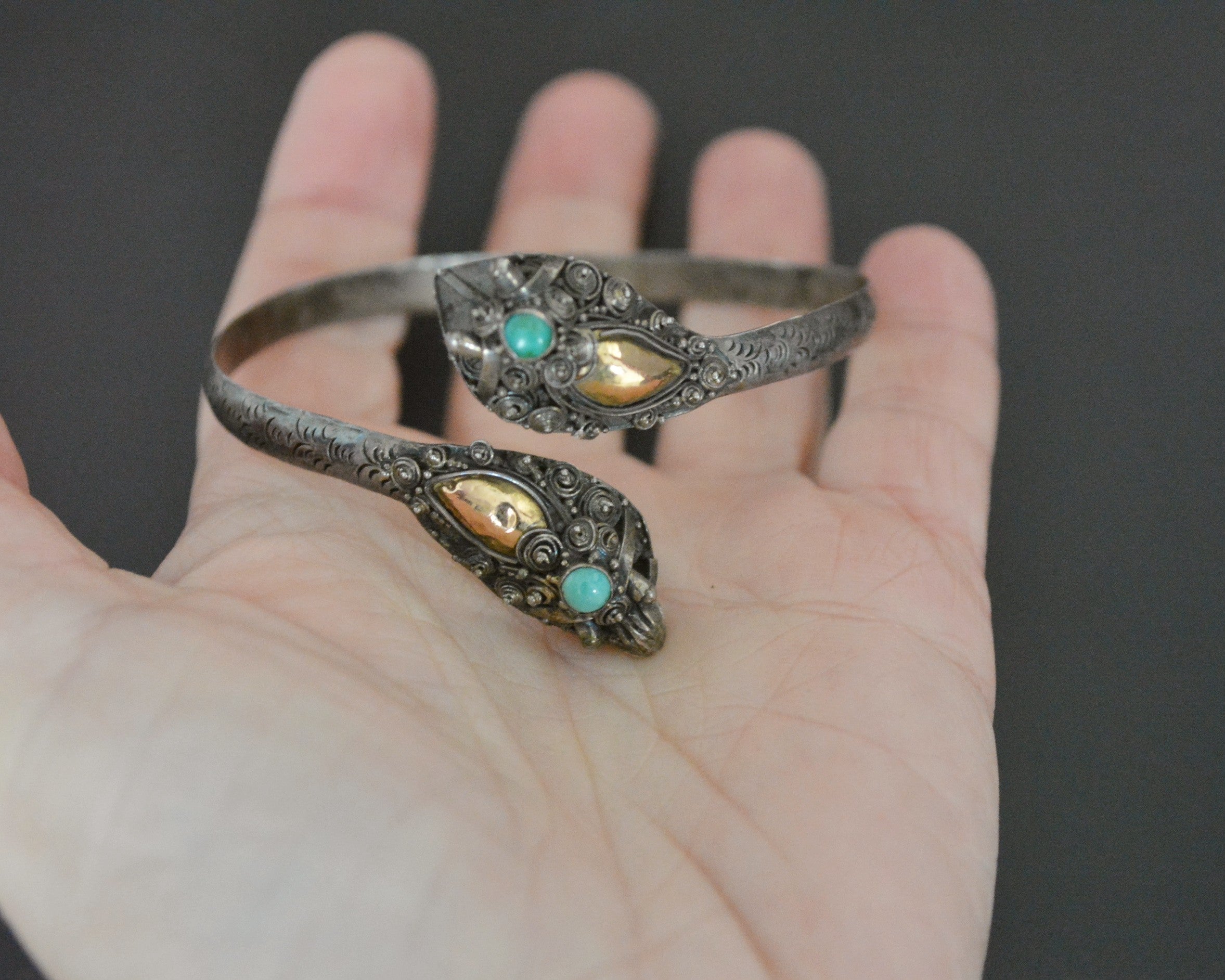 Double Dragon Turquoise Bracelet from Bali - MEDIUM SIZE