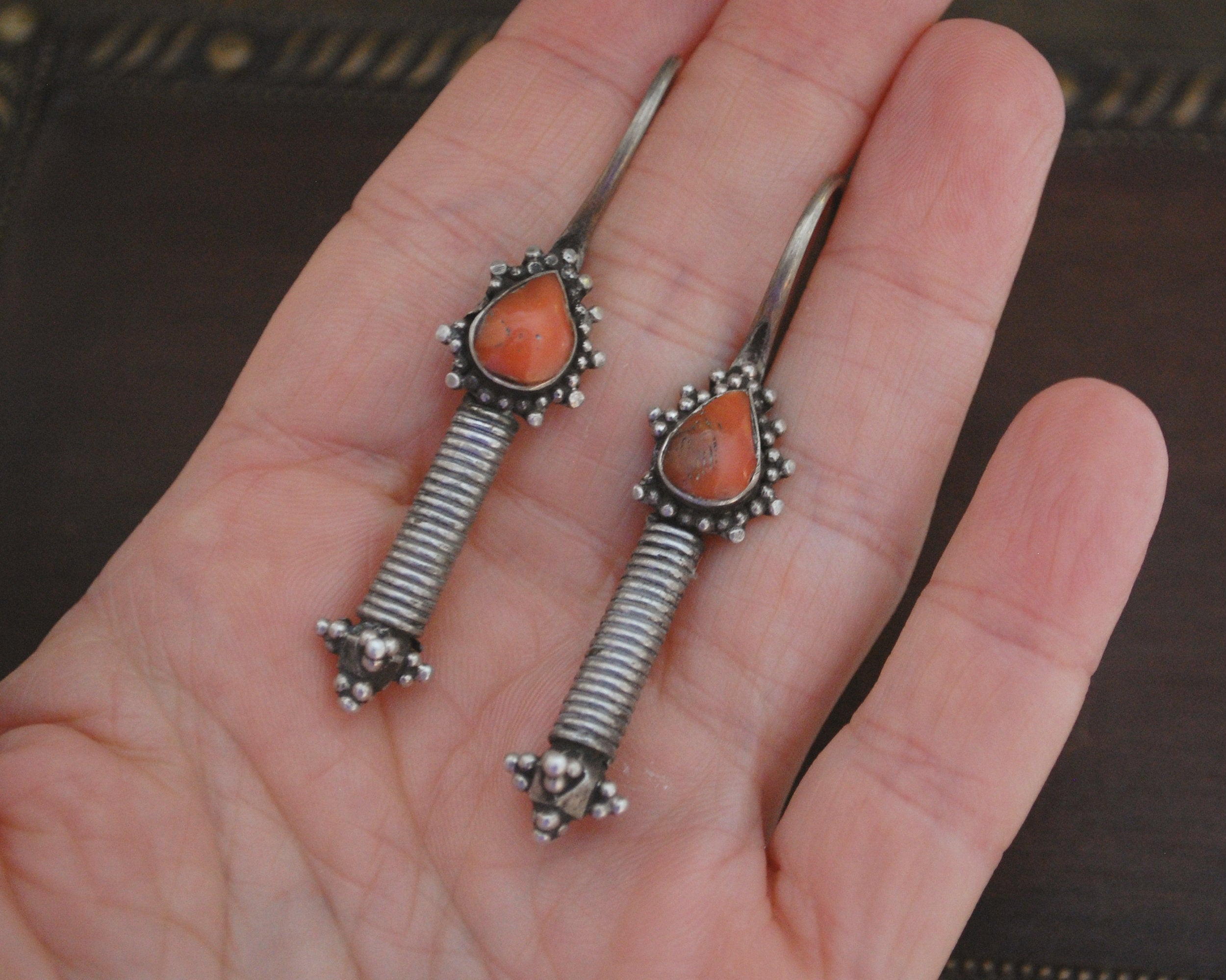 Antique Turkmen Coral Earrings