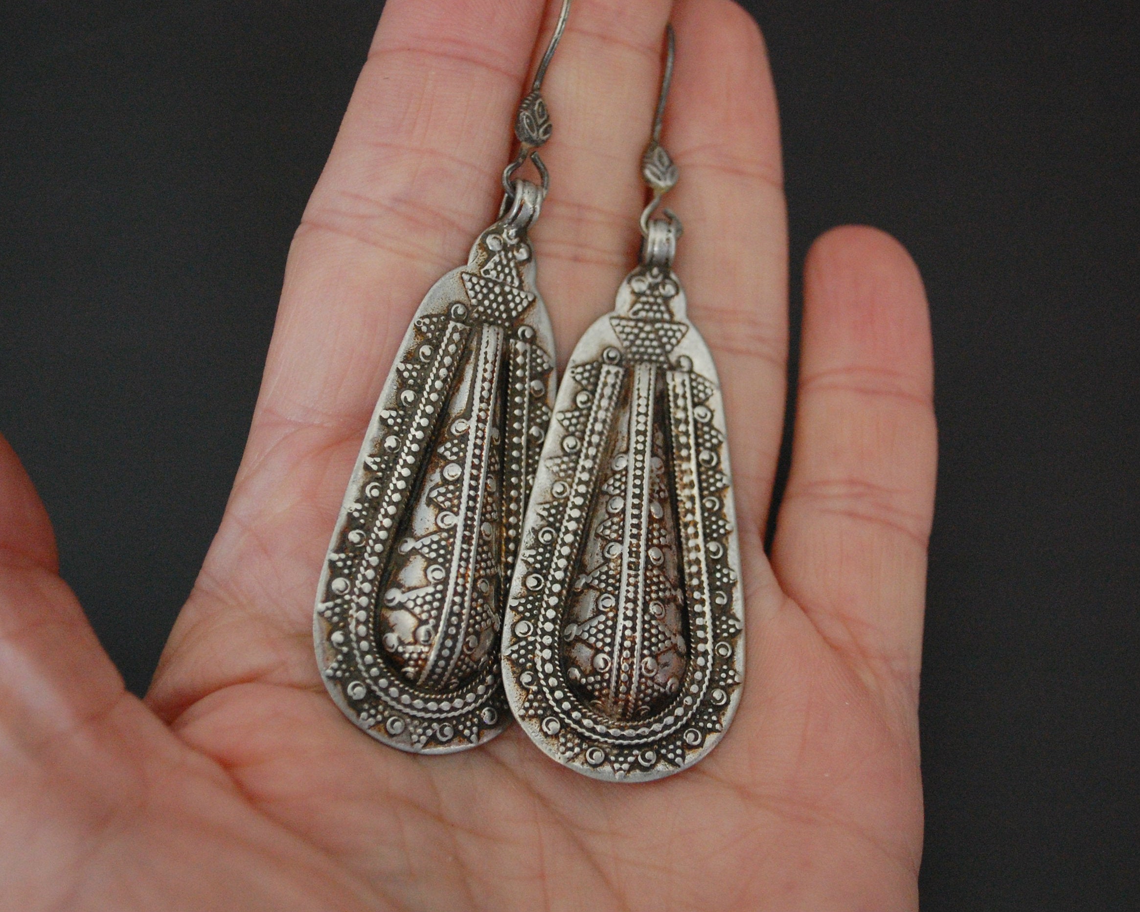 Vintage Long Kazakh Silver Earrings