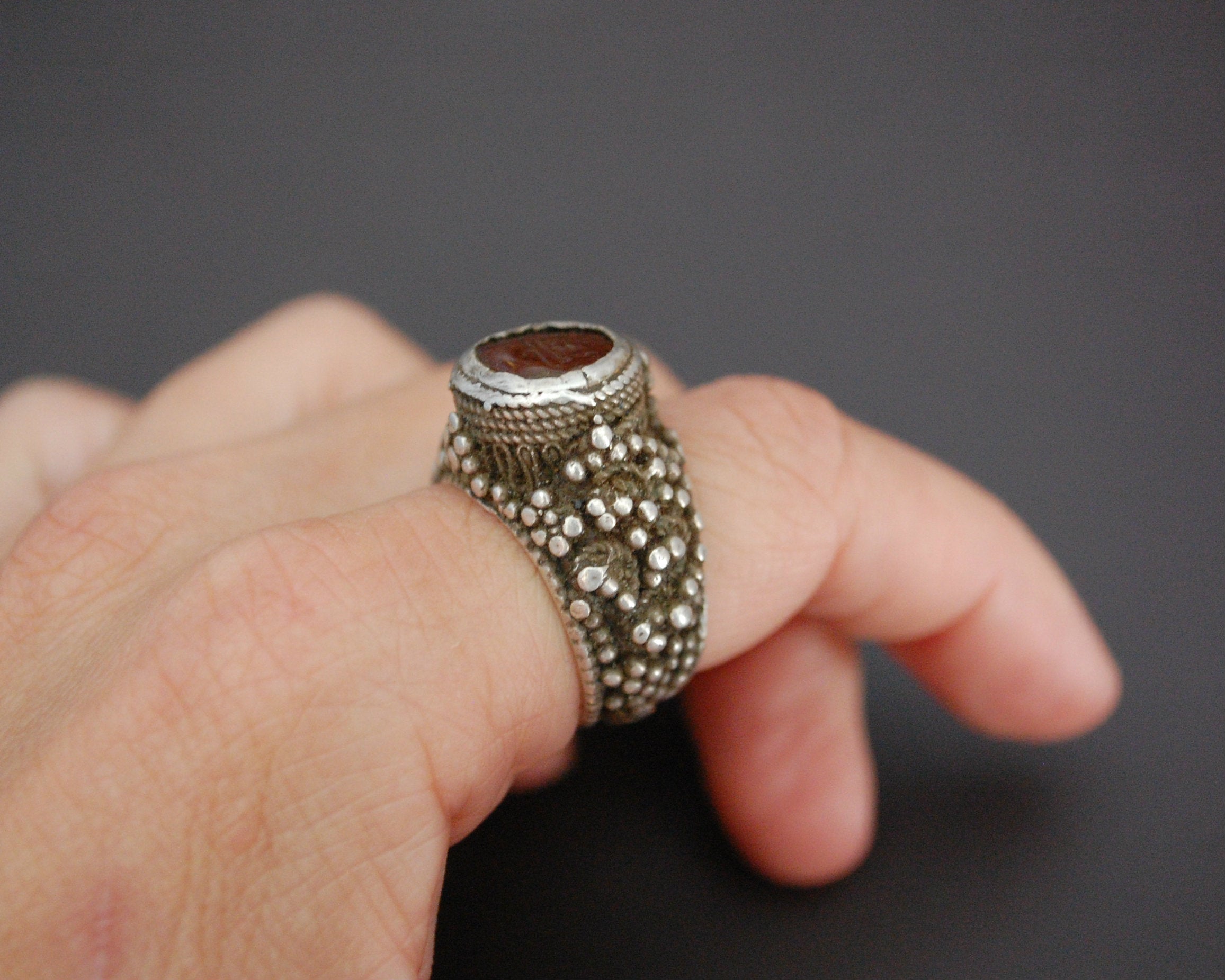 Antique Yemeni Bedouin Ring with Arabic Inscriptions - Size 7.5