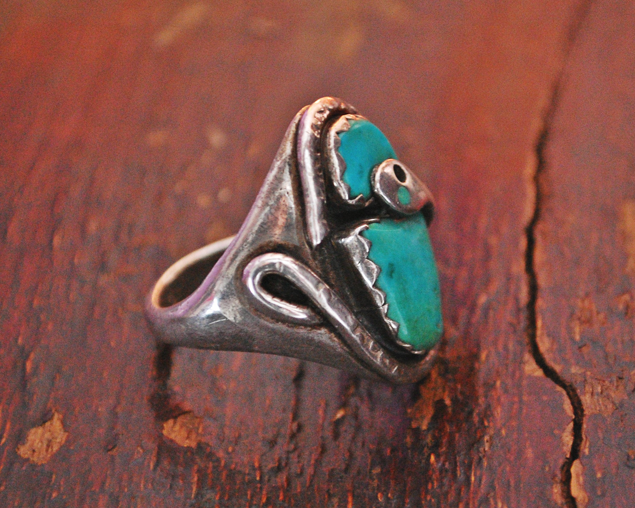 Zuni Effie Calavaza Turquoise Snake Ring - Size 11.75