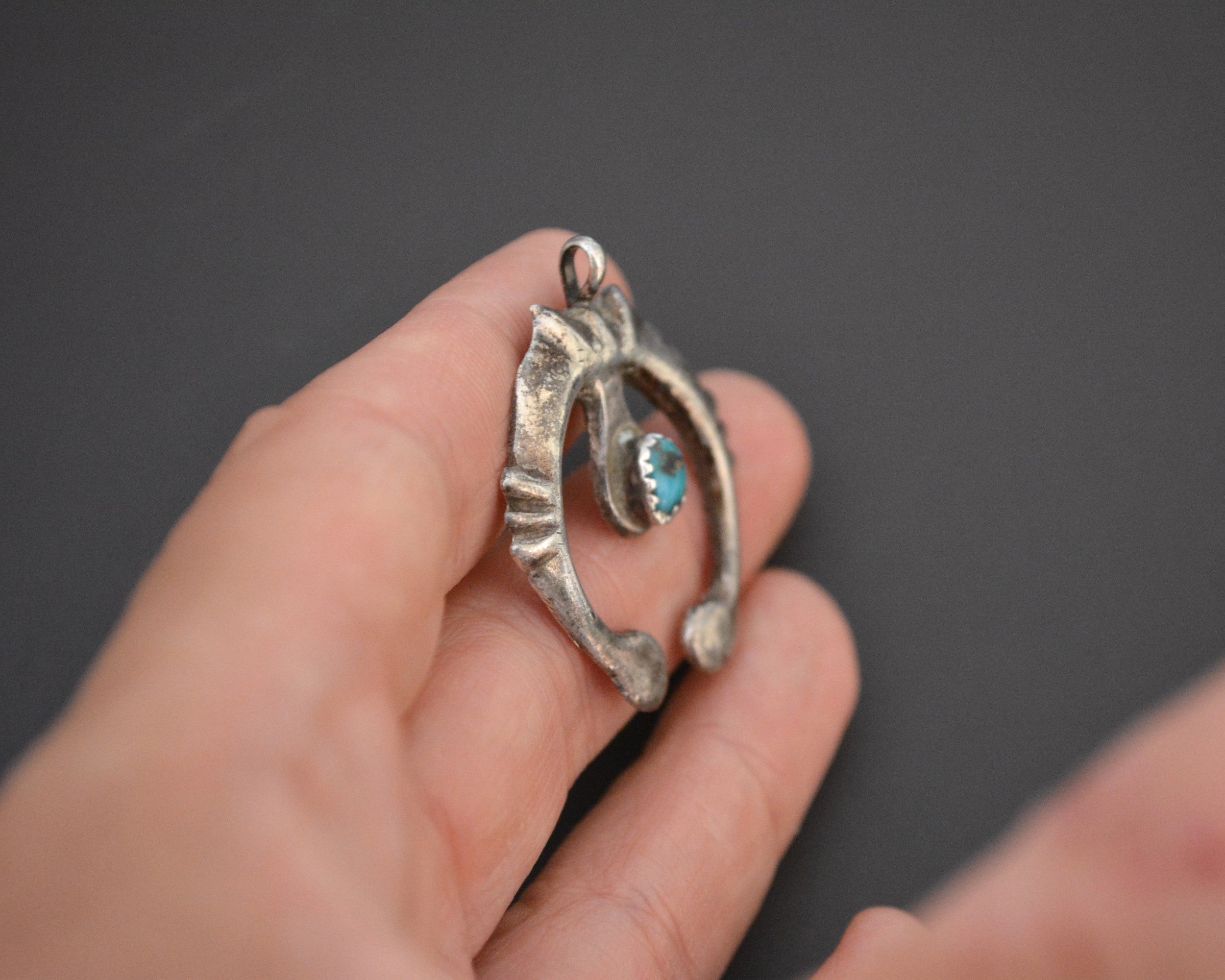 Small Navajo Naja Sandcast Pendant with Turquoise