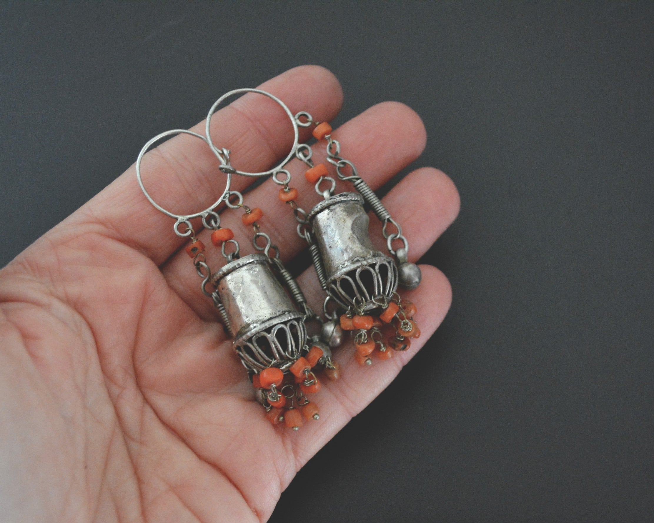 Long Uzbek Coral Earrings