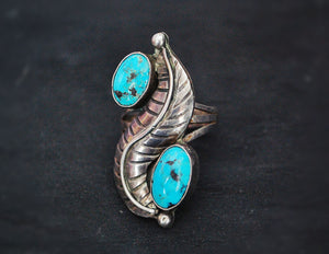 Navajo Turquoise Feather Ring - Size 7