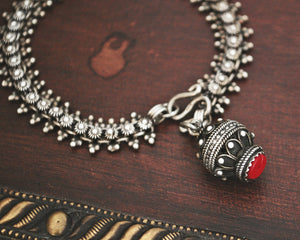 Ethnic Indian Link Bracelet with Filigree Coral Charm