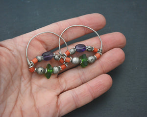 Uzbek Coral Glass Hoop Earrings