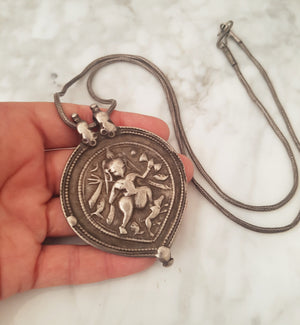 Large Old Hindu Amulet on Snake Chain