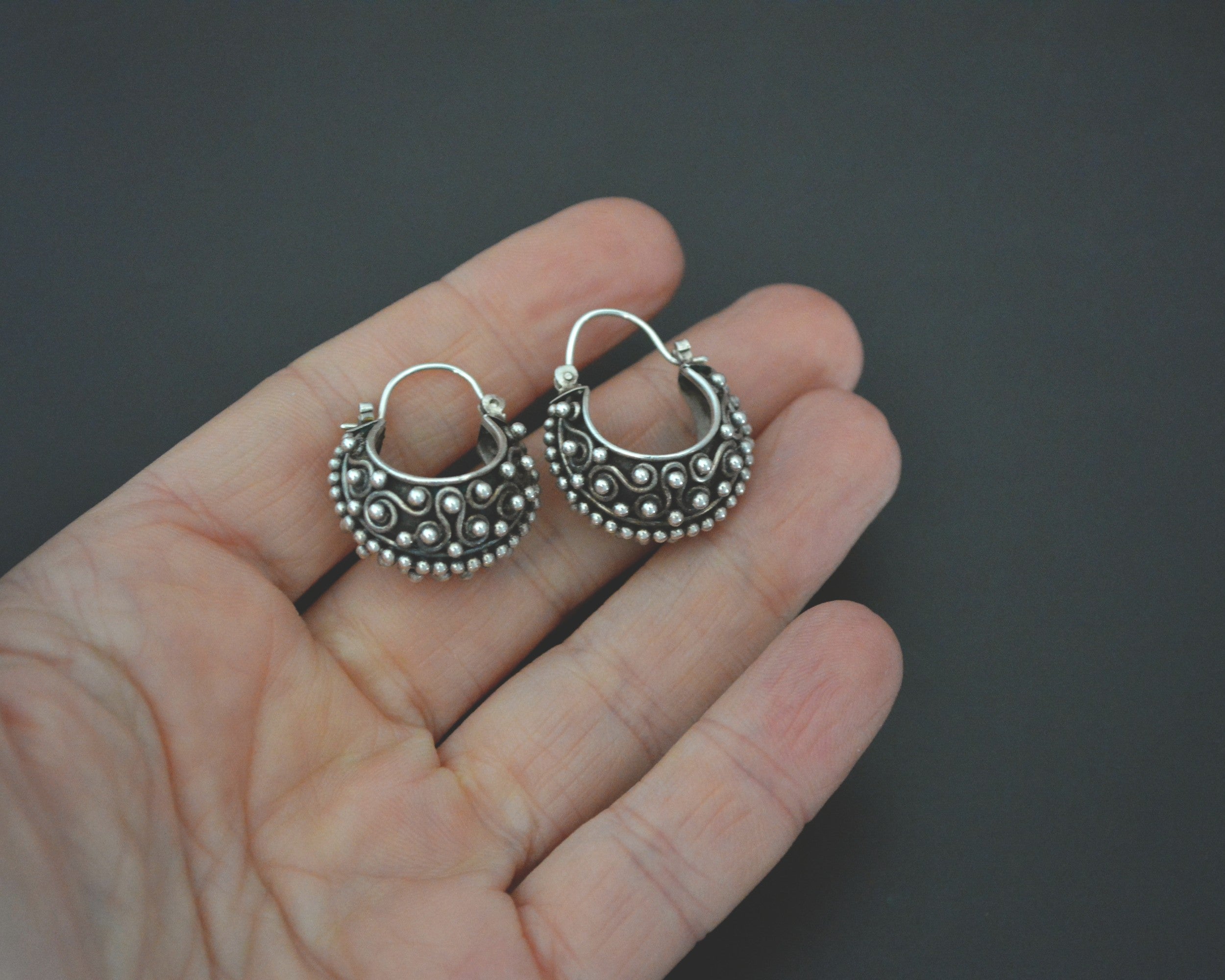 Ethnic Sterling Silver Bali Hoop Earrings - SMALL