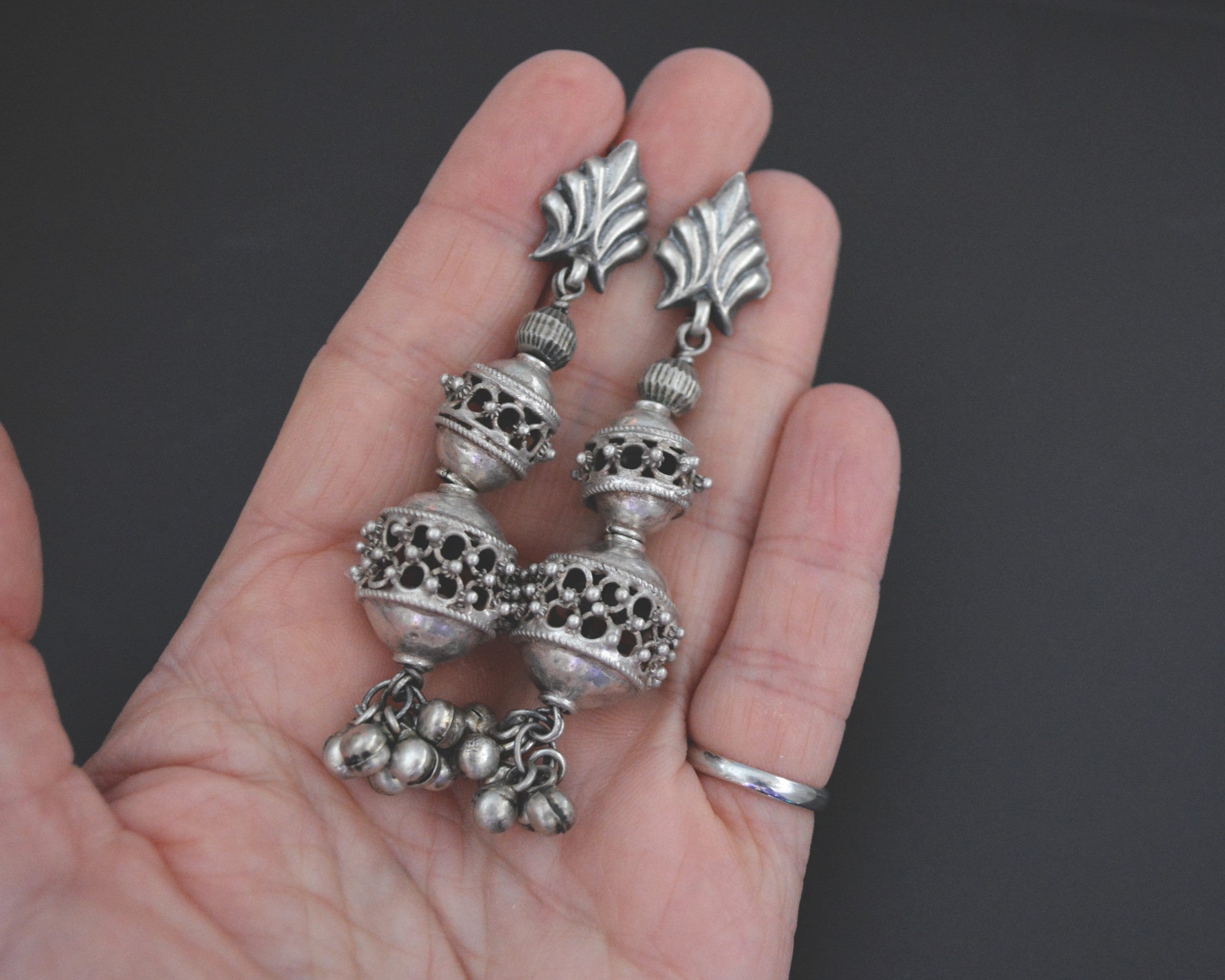 Rajasthani Silver Bead Earrings with Bells