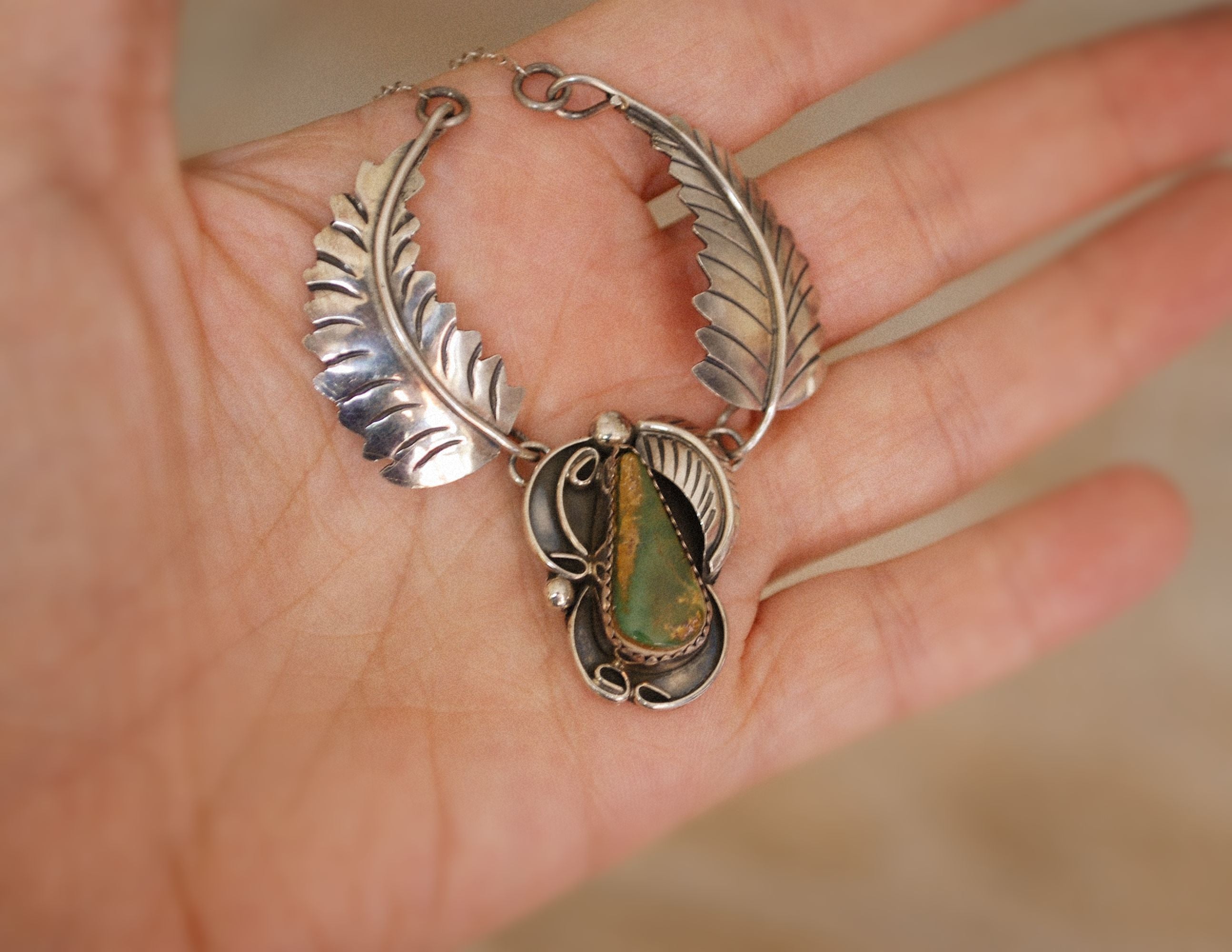 Navajo Turquoise Feather Necklace - Signed Patricia Platero