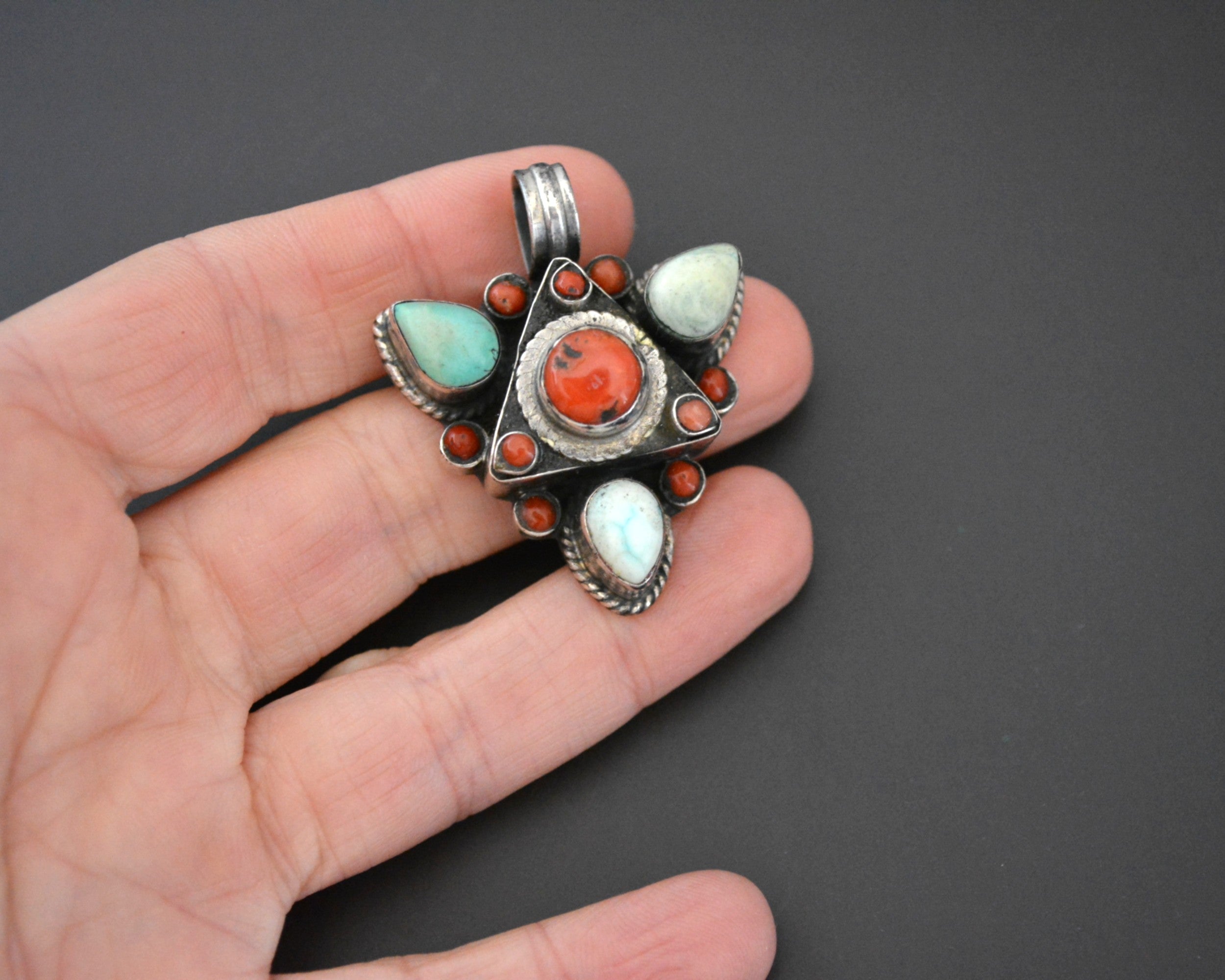 Nepali Turquoise Coral Pendant