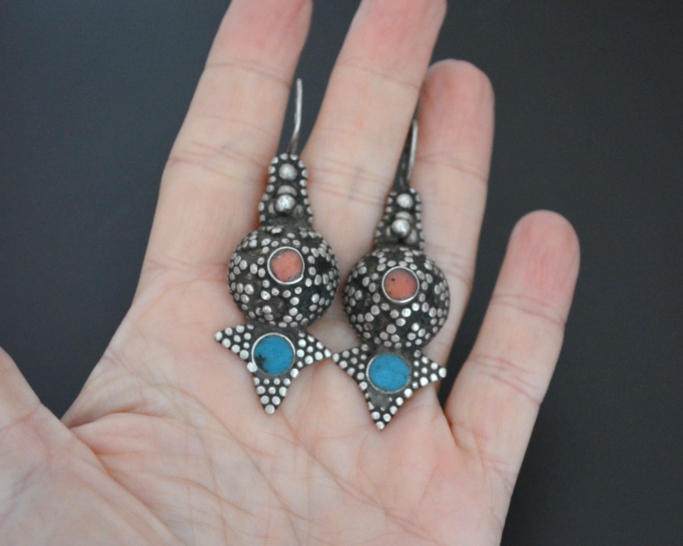 Afghani Coral Turquoise Earrings