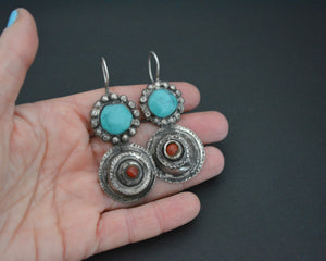 Old Rajasthani Earrings with Coral and  Turquoise