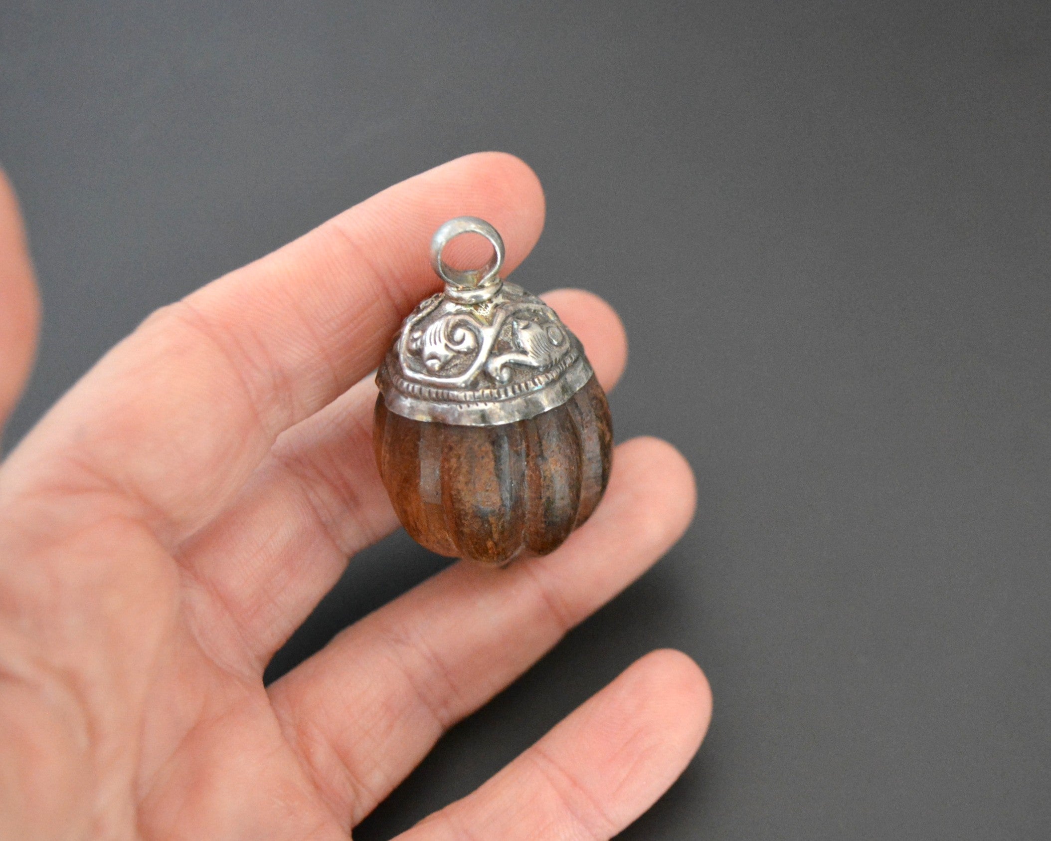 Nepali Wood and Silver Pendant