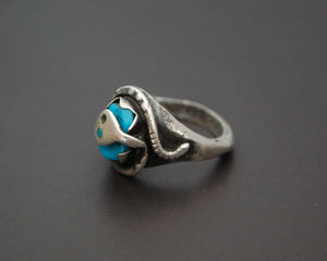 Zuni Effie Calavaza Turquoise Snake Ring - Size 7