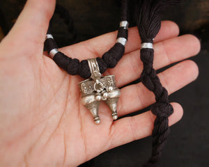 Tribal Gujarati Silver Necklace on Cotton Cord