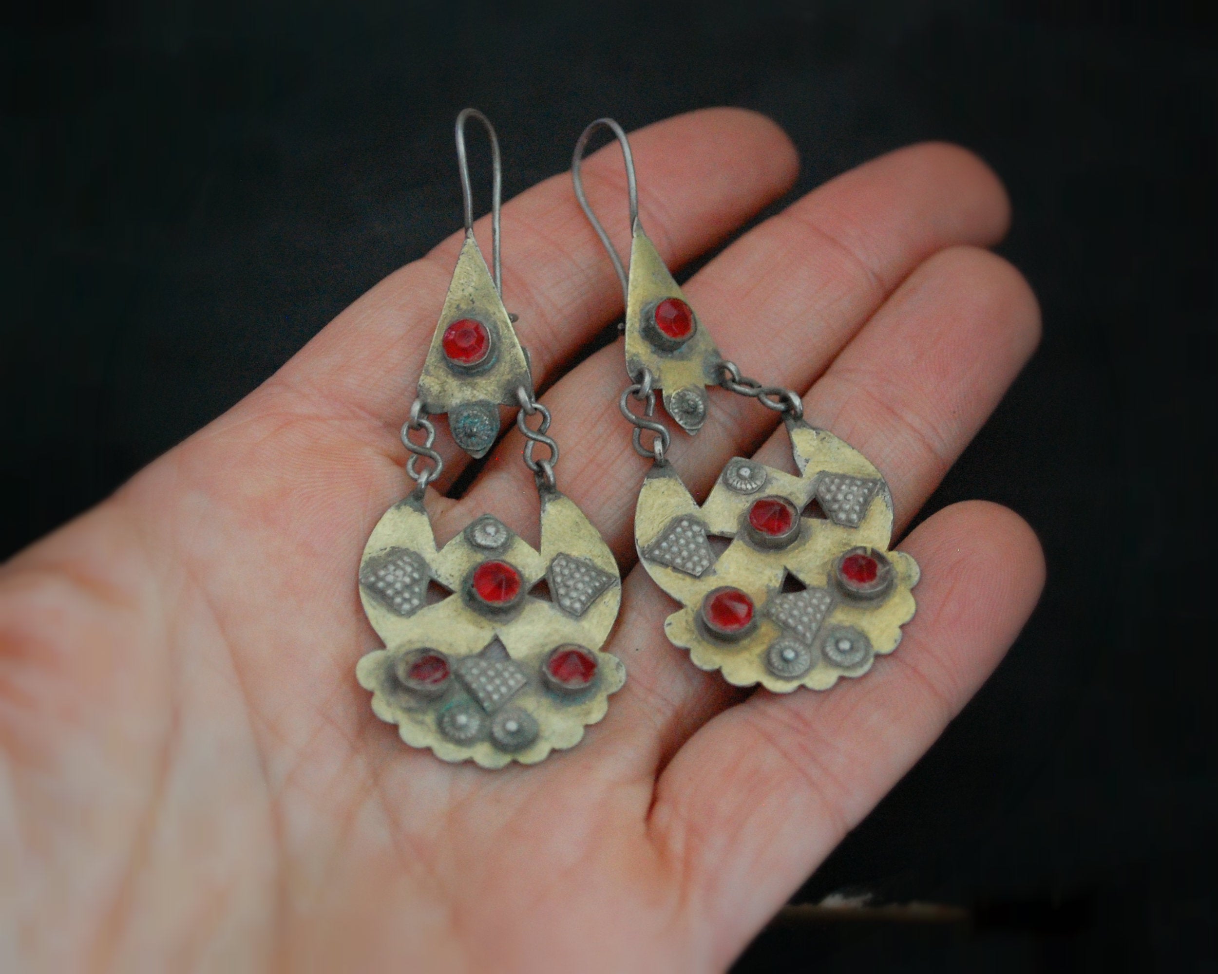 Afghani Earrings with Red Glass
