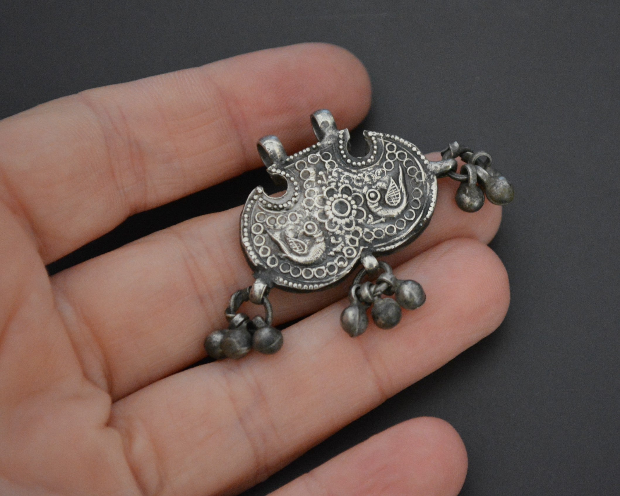 Rajasthani Silver Peacock Pendant with Bells