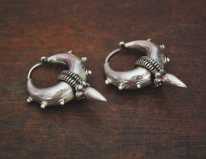 Ethnic Indian Sterling Silver Spike Hoop Earrings - MEDIUM