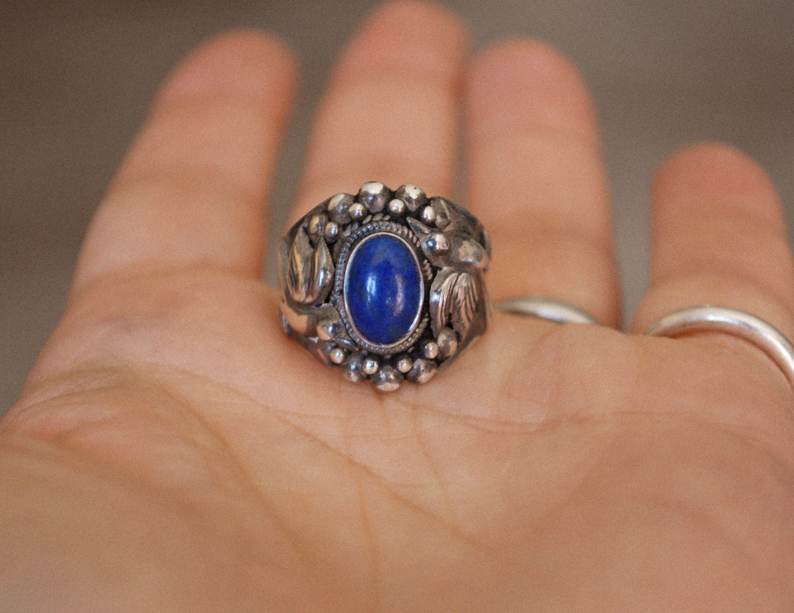 Ethnic Lapis Lazuli Ring from India with Birds - Size 6.75