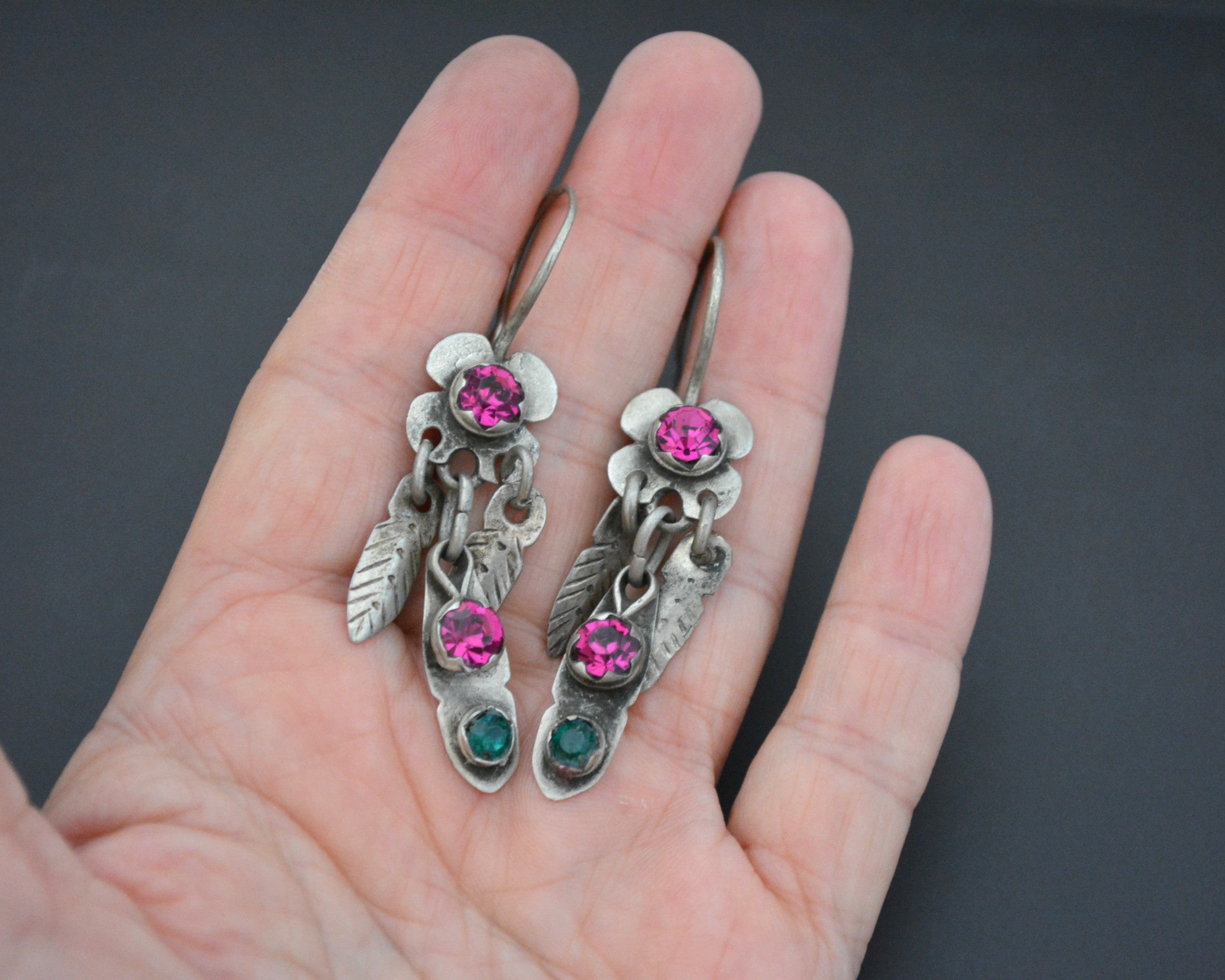 Afghani Earrings with Pink Glass Stones