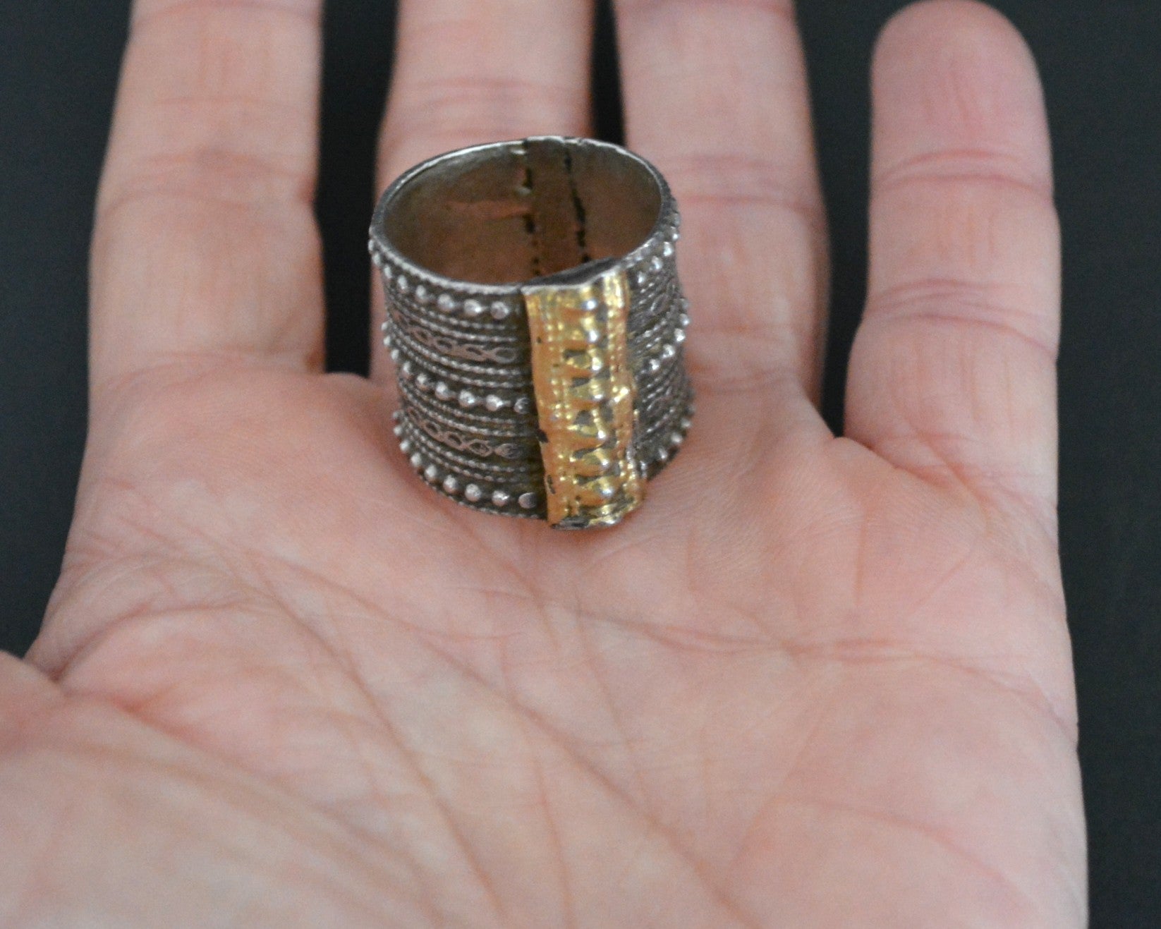 Antique Omani Silver Ring with Gilding - Size 9
