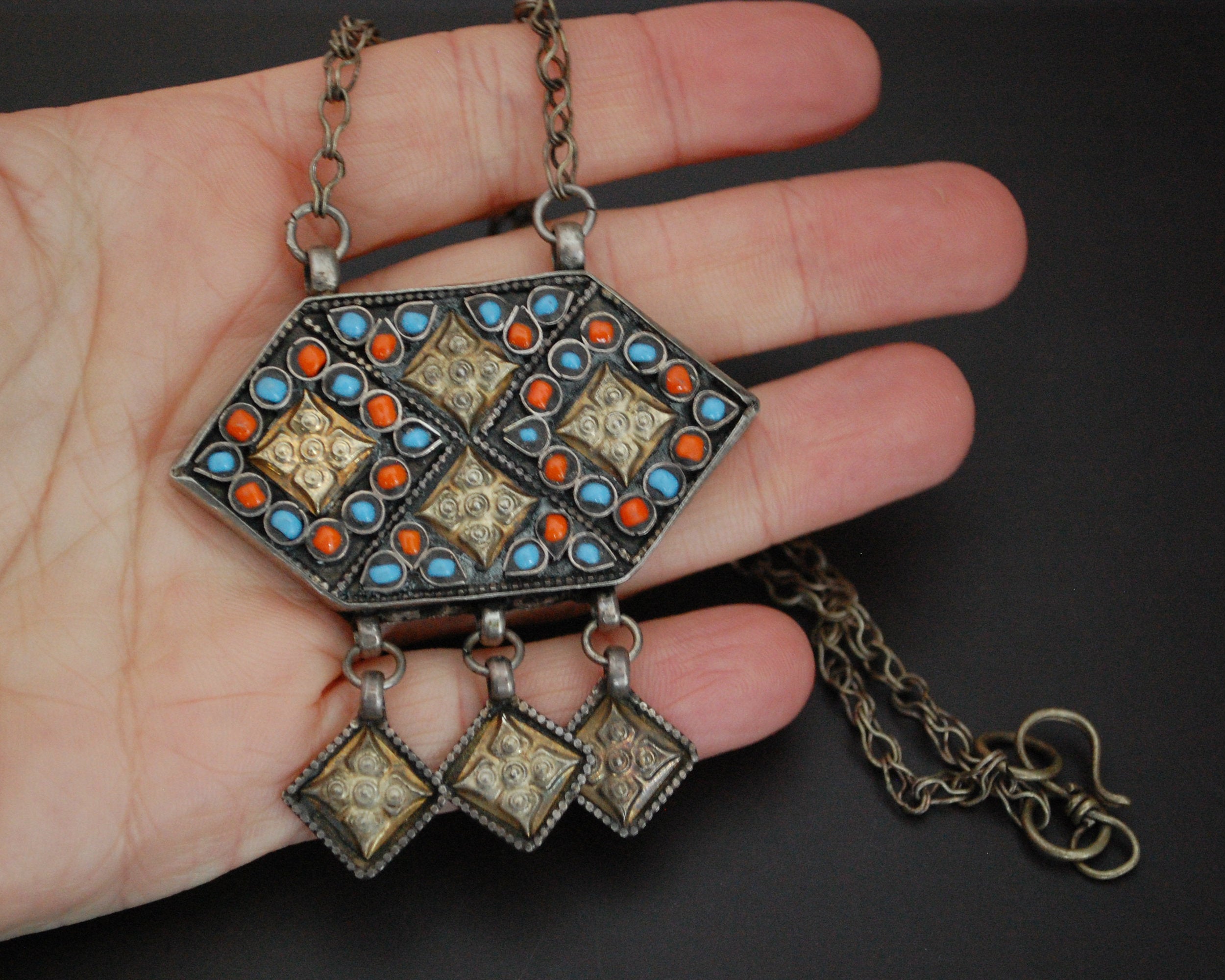 Uzbek Gilded Box Necklace with Dangles