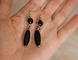 Native American Onyx Earrings - Signed Annabelle Peterson