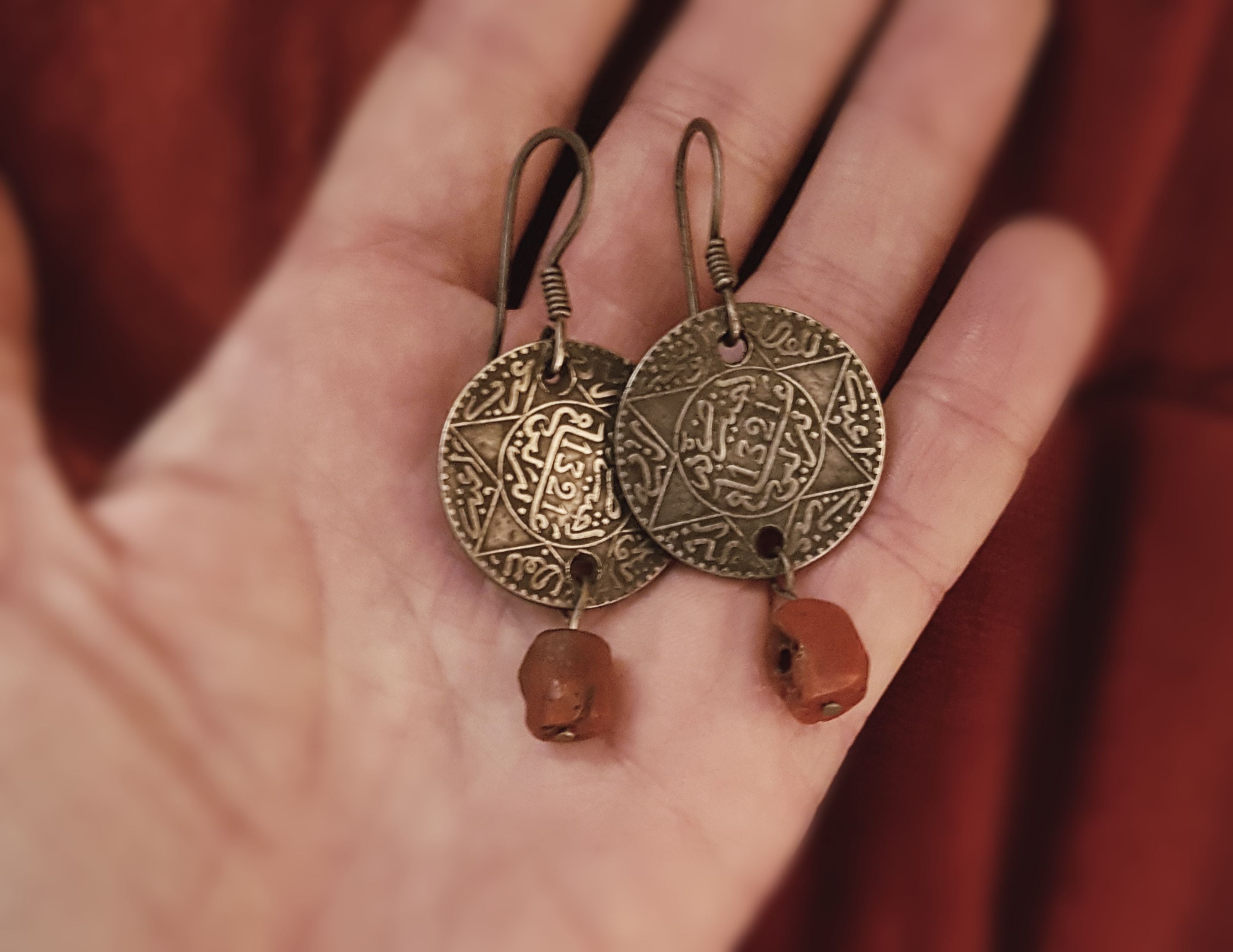 Old Berber Coin Earrings with Coral