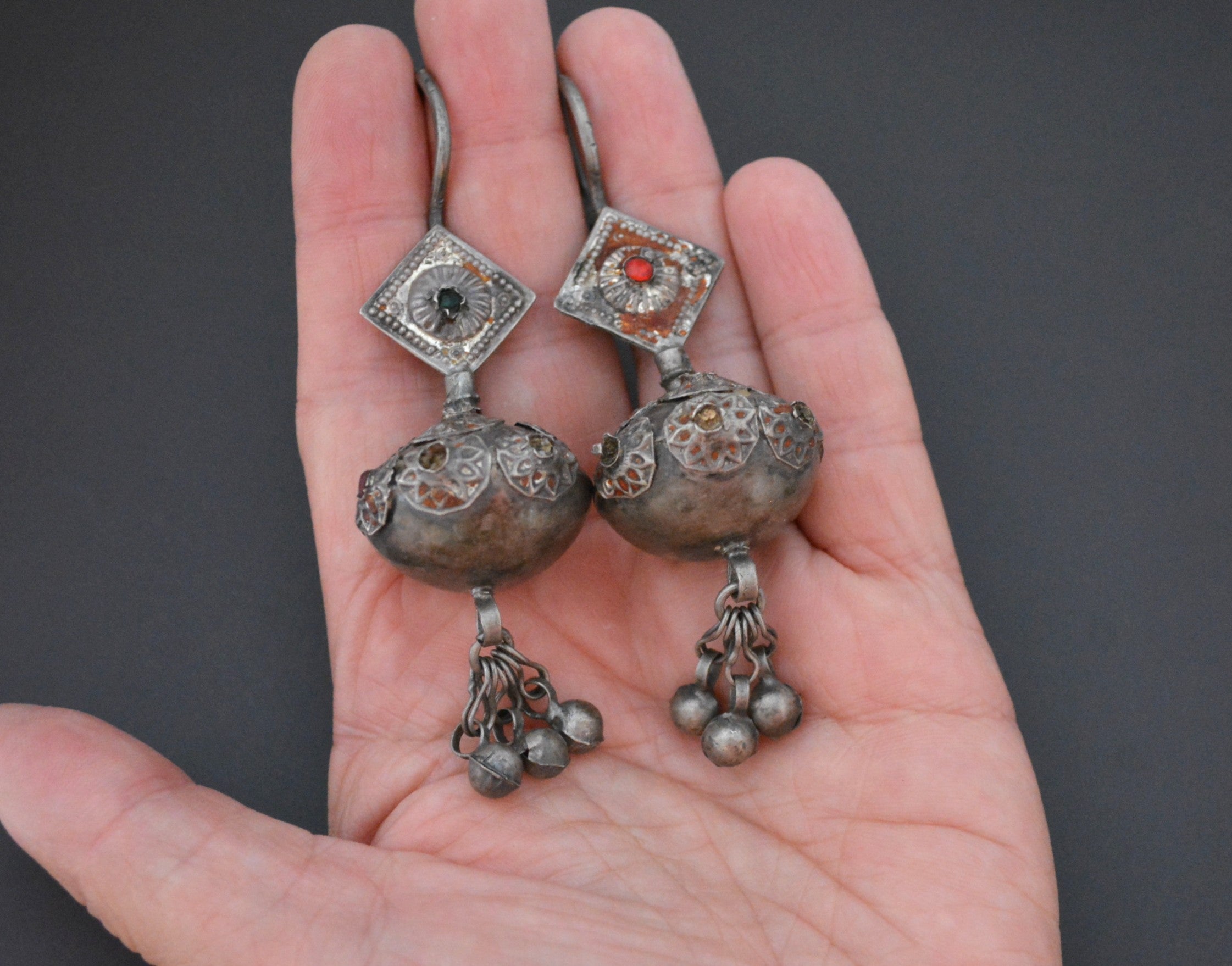 Silver Pakistani Sindh Earrings with Glas