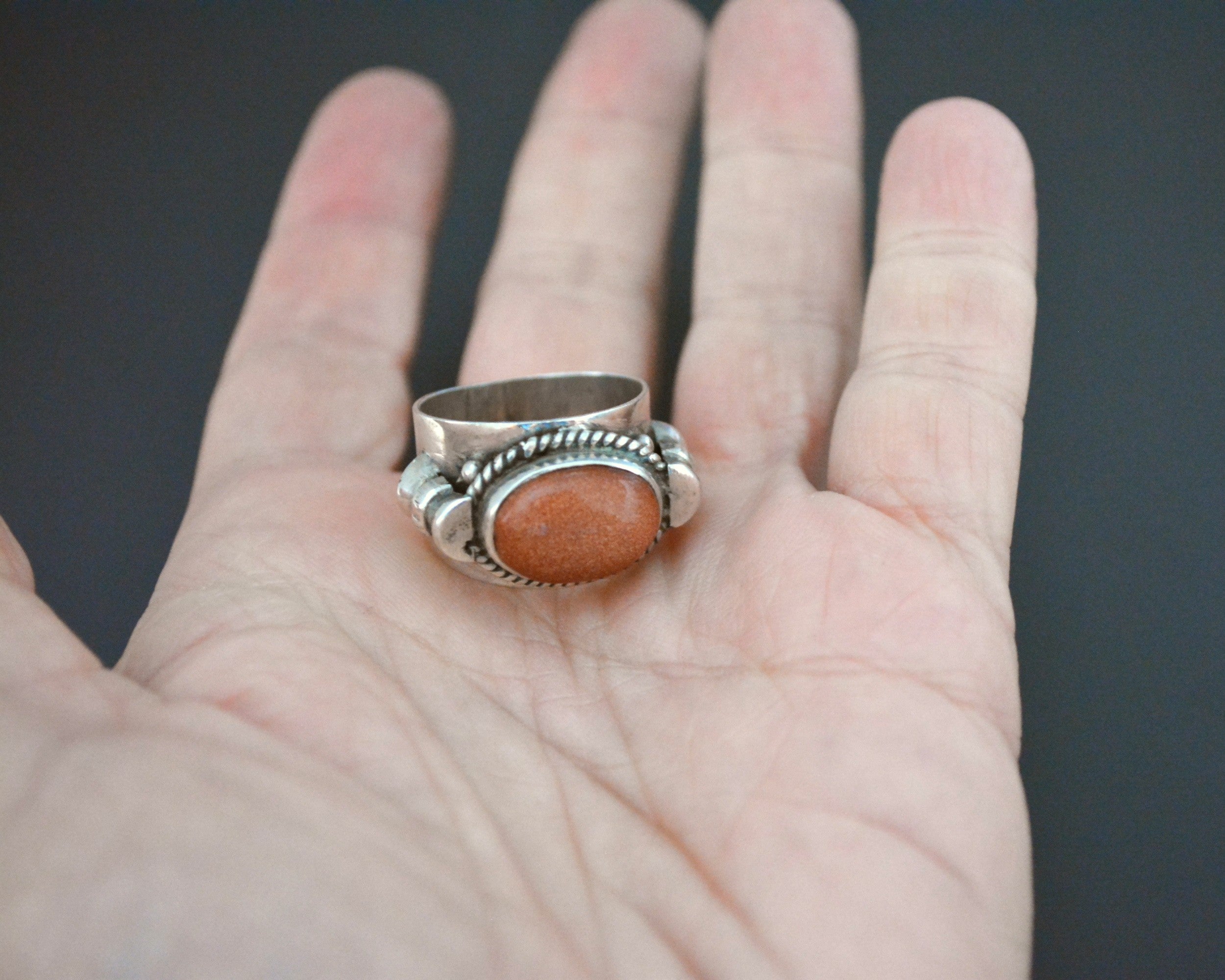 Big Sparkling Sun Star Stone Ring  - Size 8