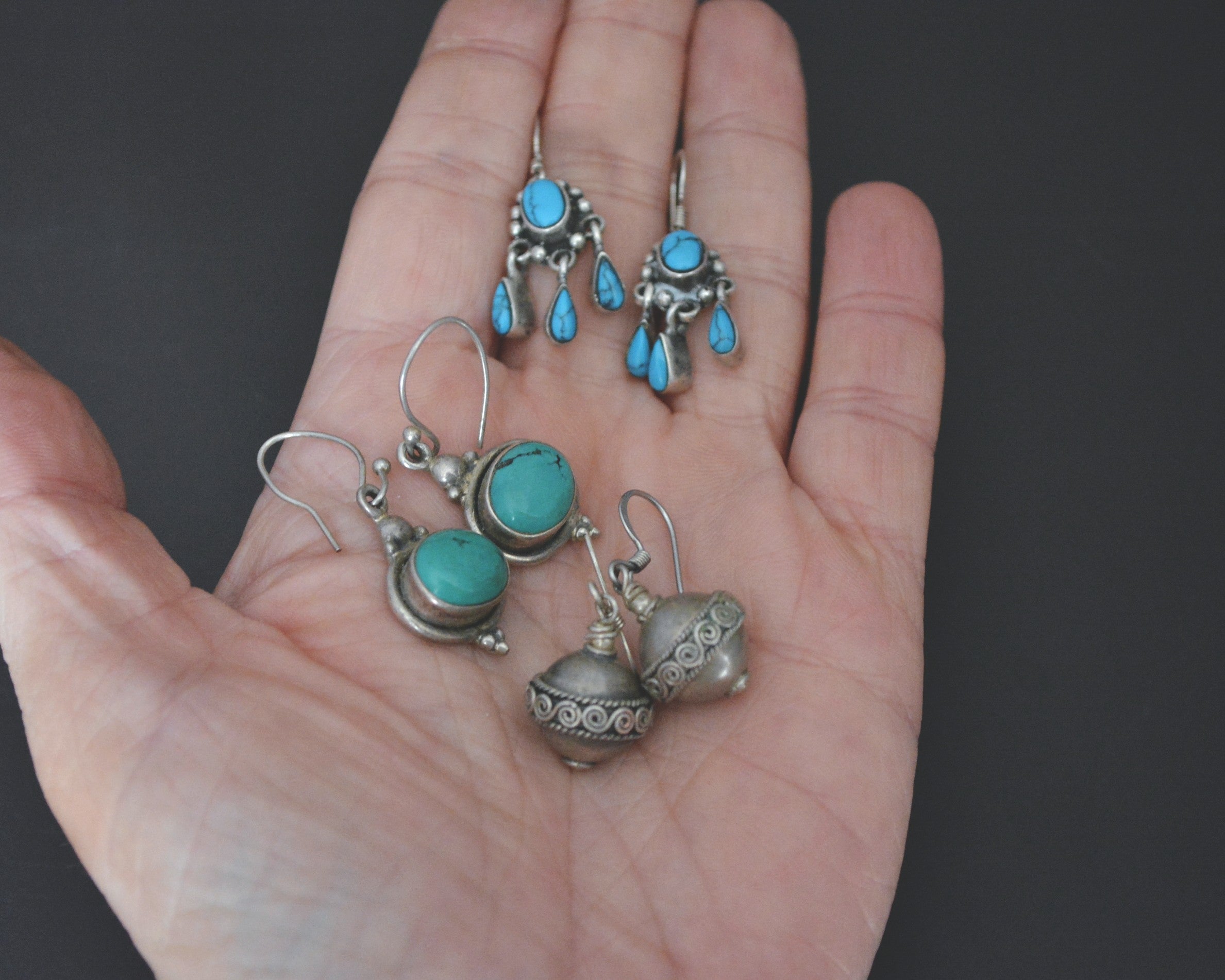 Set Ethnic Turquoise Dangle Earrings