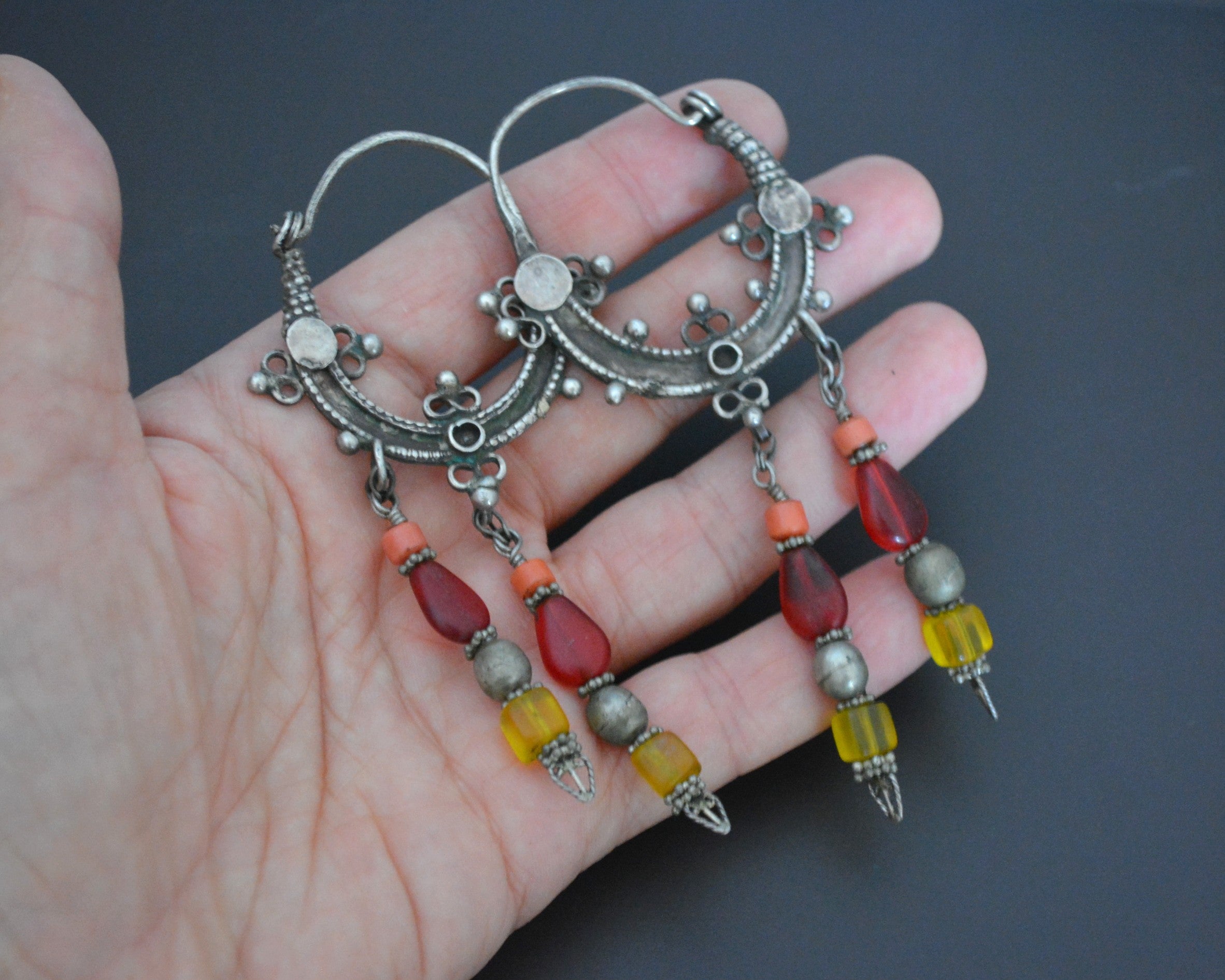 Reserved E. - Afghani Hoop Earrings with Bead Dangles