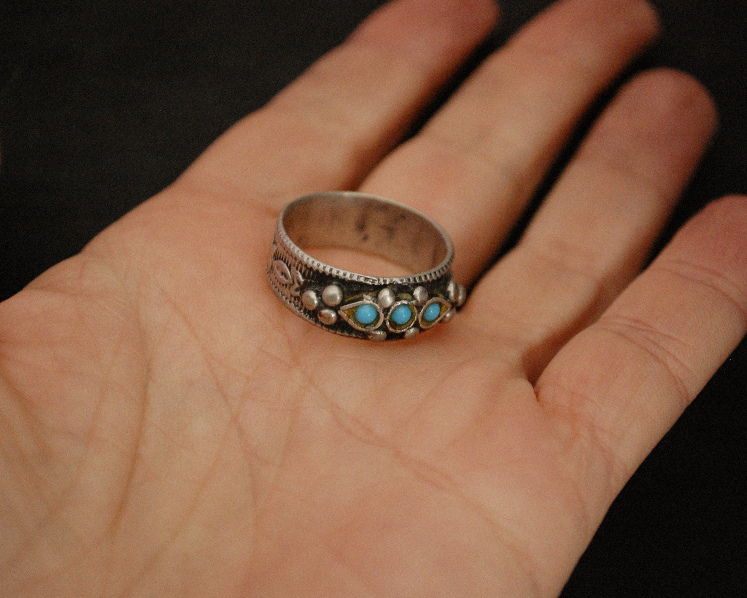 Antique Afghani Turquoise Band Ring - Size 9