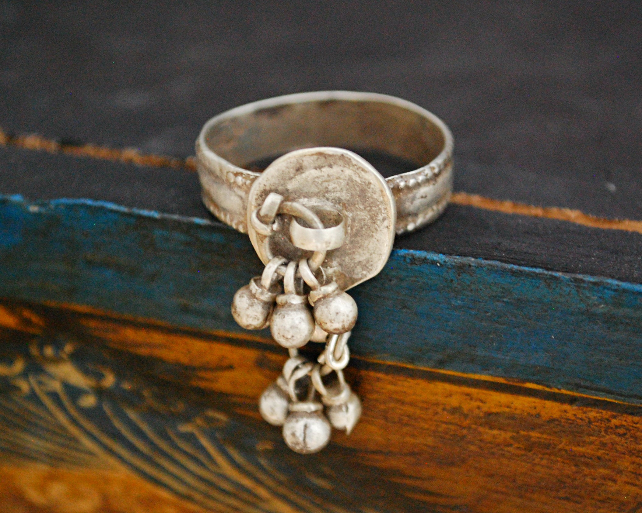 Old Rajasthani Silver Ring with Bells - Size 12.25