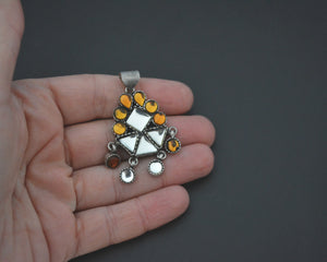 Rajasthani Silver Amulet with Glass Inserts