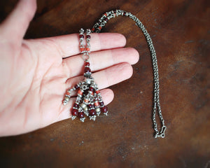 Ethnic Coral Garnet Silver Necklace from India