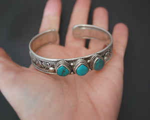 Nepali Turquoise Cuff Bracelet with Filigree