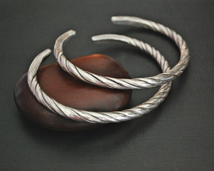 Akha Twisted Silver Bracelet from Laos - Pair
