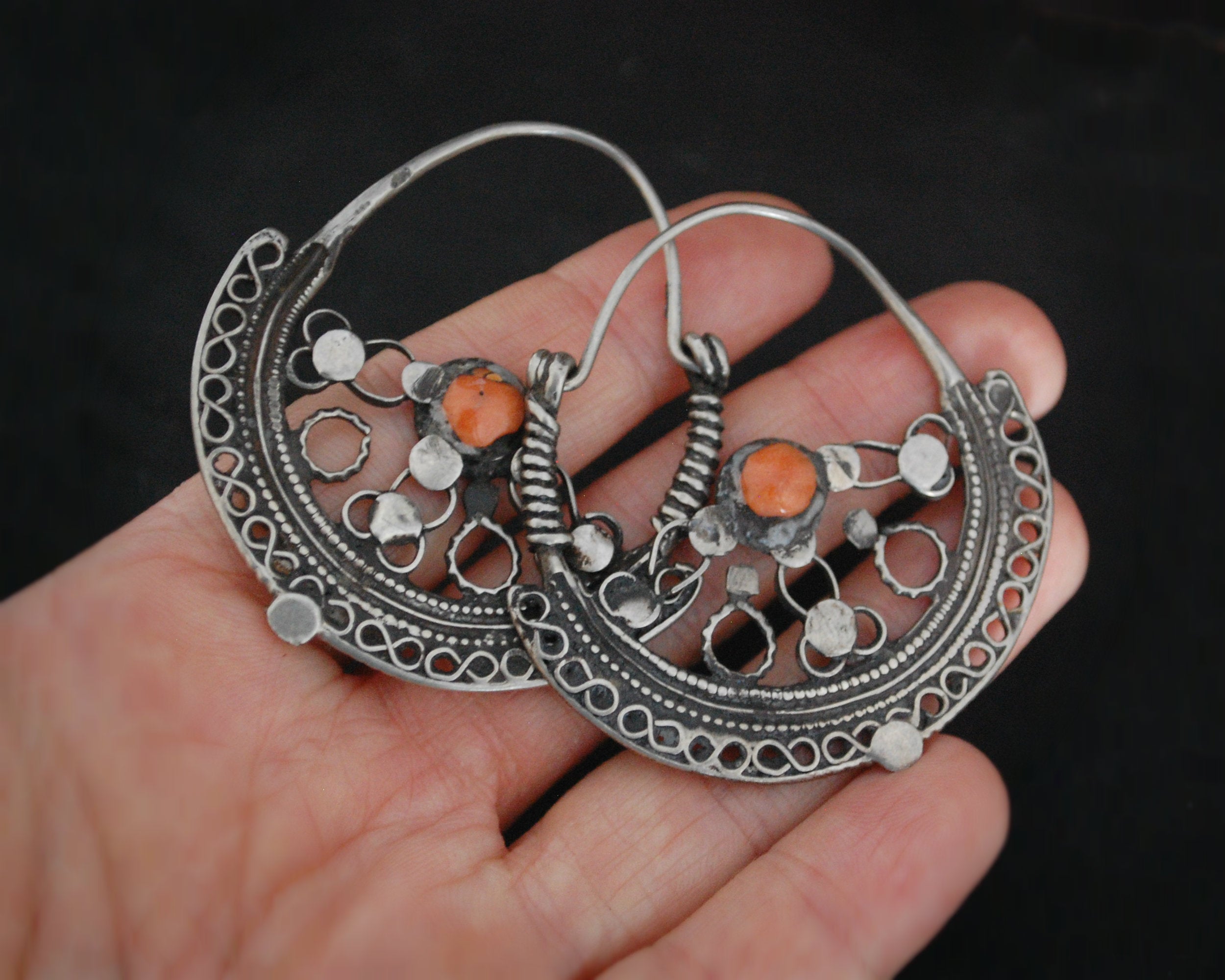 Reserved E. - Antique Afghani Hoop Earrings with Coral