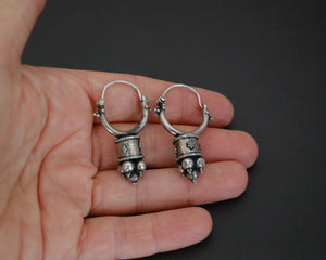 Uzbek Silver Hoop Earrings with Decorations
