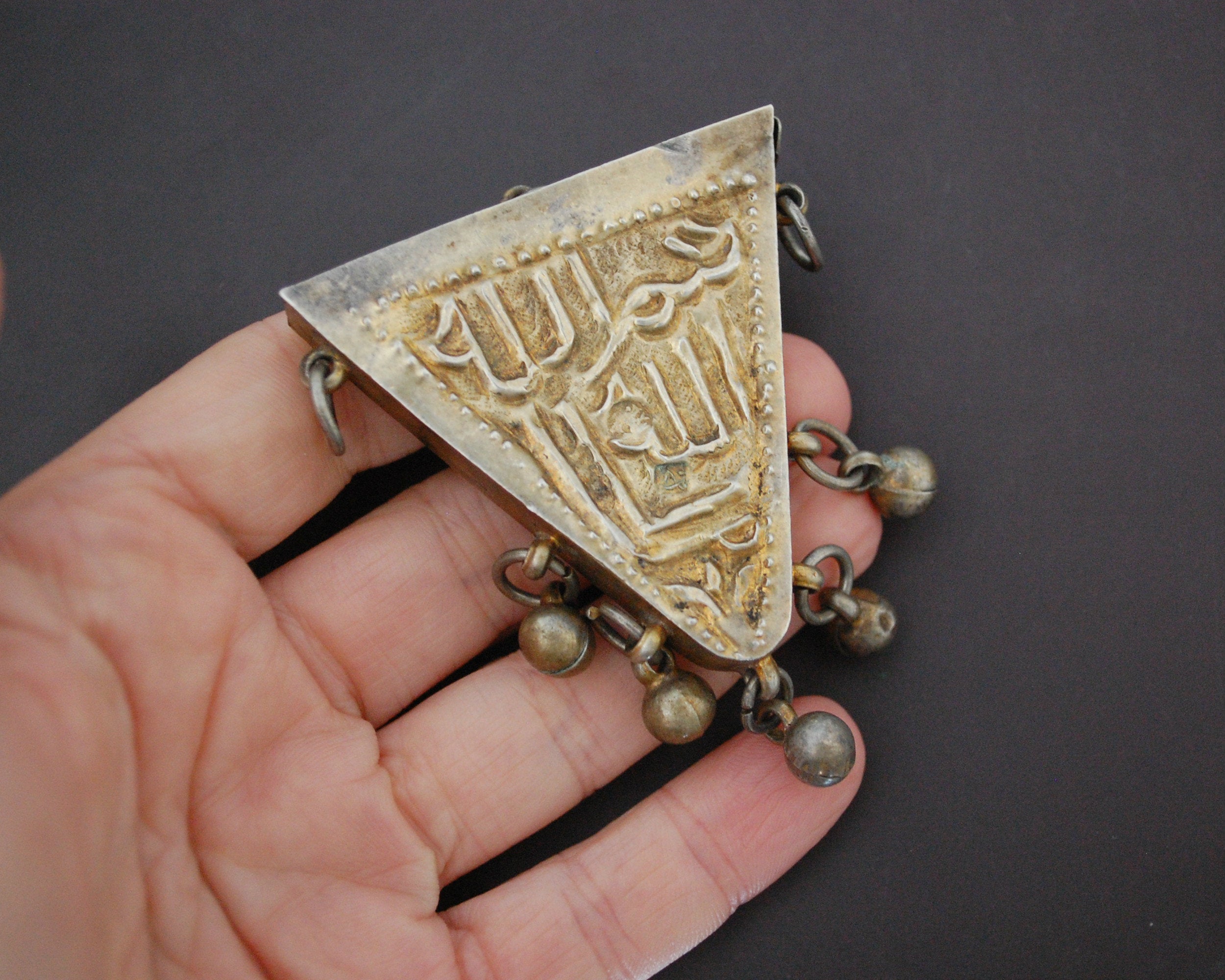 Gilded Egyptian Zar Amulet Pendant Box with Bells