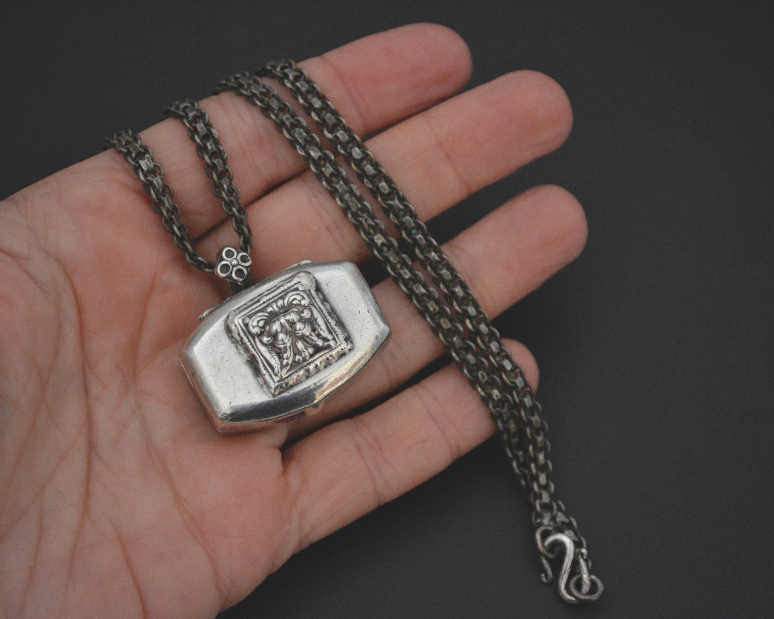 Indian Silver Box Pendant on Chain