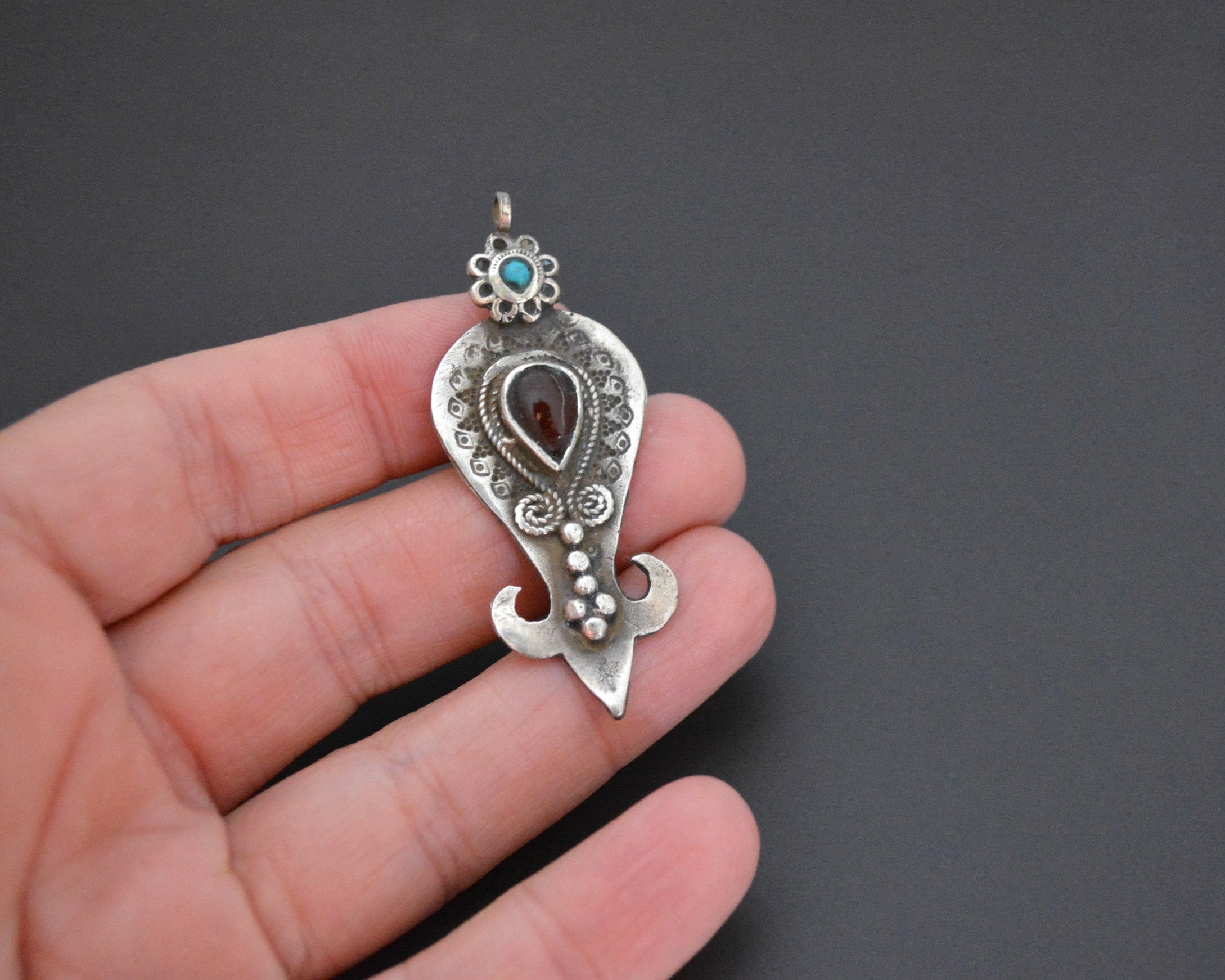Pretty Uzbek Turquoise Garnet Pendant