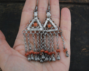 Uzbek Coral Earrings with Bell Dangles