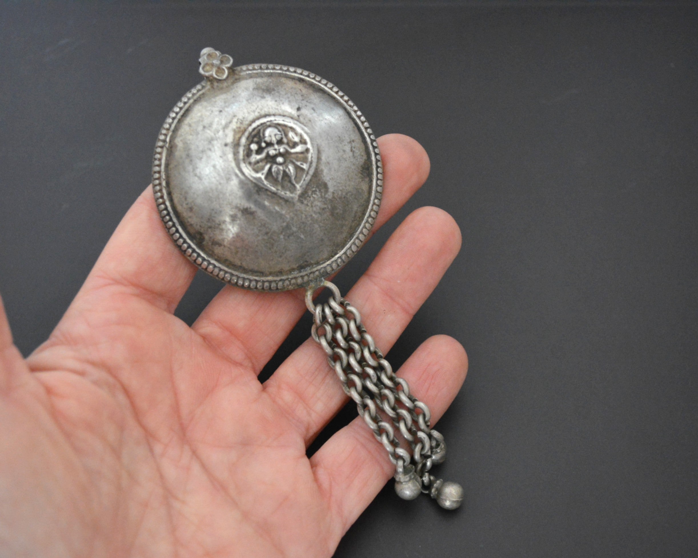 Rajasthani Silver Hindu Diety Pendant with Bells