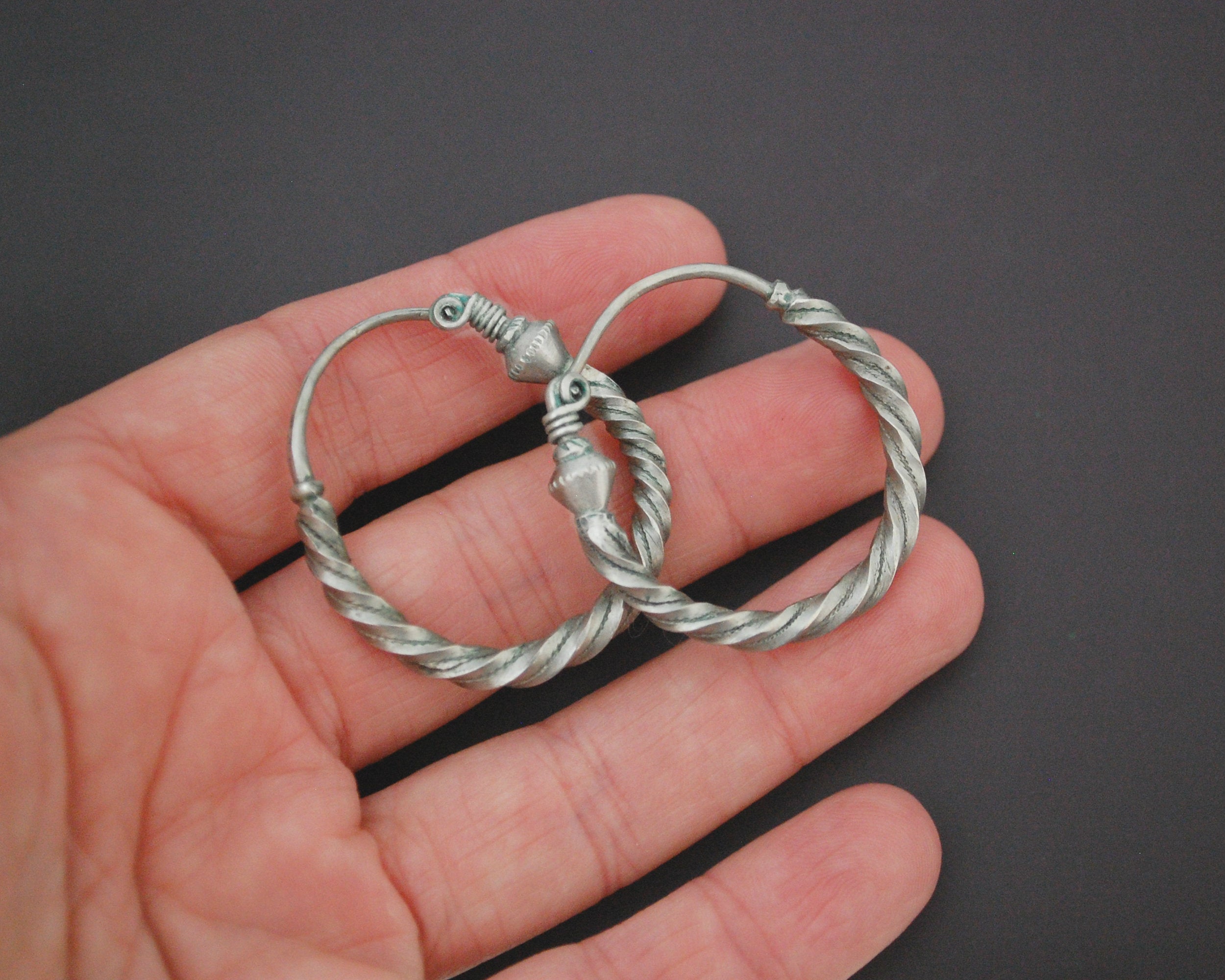 Egyptian Silver Hoop Earrings - Twisted