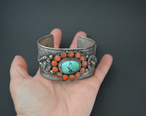Reserved for V. - Fabulous Nepali Tibetan Turquoise Cuff Bracelet - HEAVY
